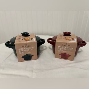 Crofton Mini Ceramic Casserole Dish w/ Lid – 7 oz – New (Red or Dark Green)